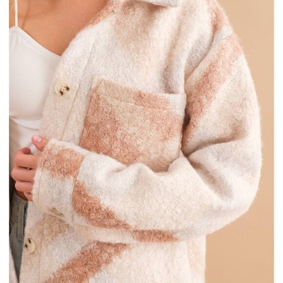 Oversized Teddy Marbled Button Up Coat Jacket - Picture 4 of 10